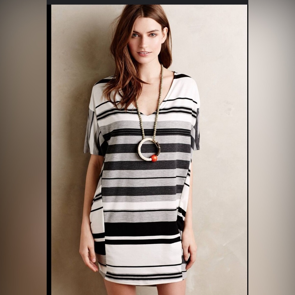 Anthropologie Knit Elevation Dress Puella Black / gray stripes Large petite New